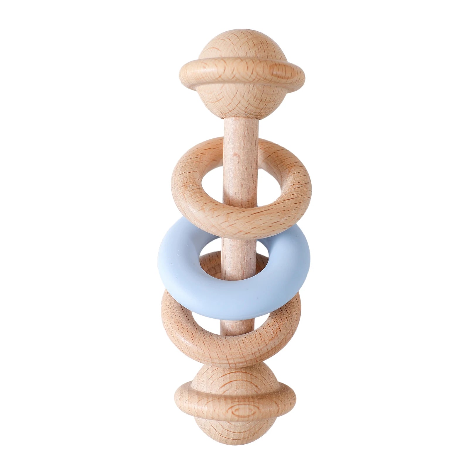 Hochet sensoriel en bois et silicone – jouet d’éveil 0–12 mois