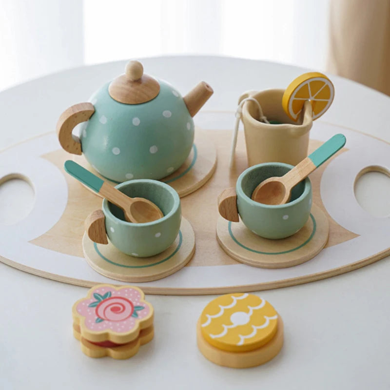 Service à thé en bois pour enfants – Jeu d’imitation éducatif | Accessoires cuisine & goûter