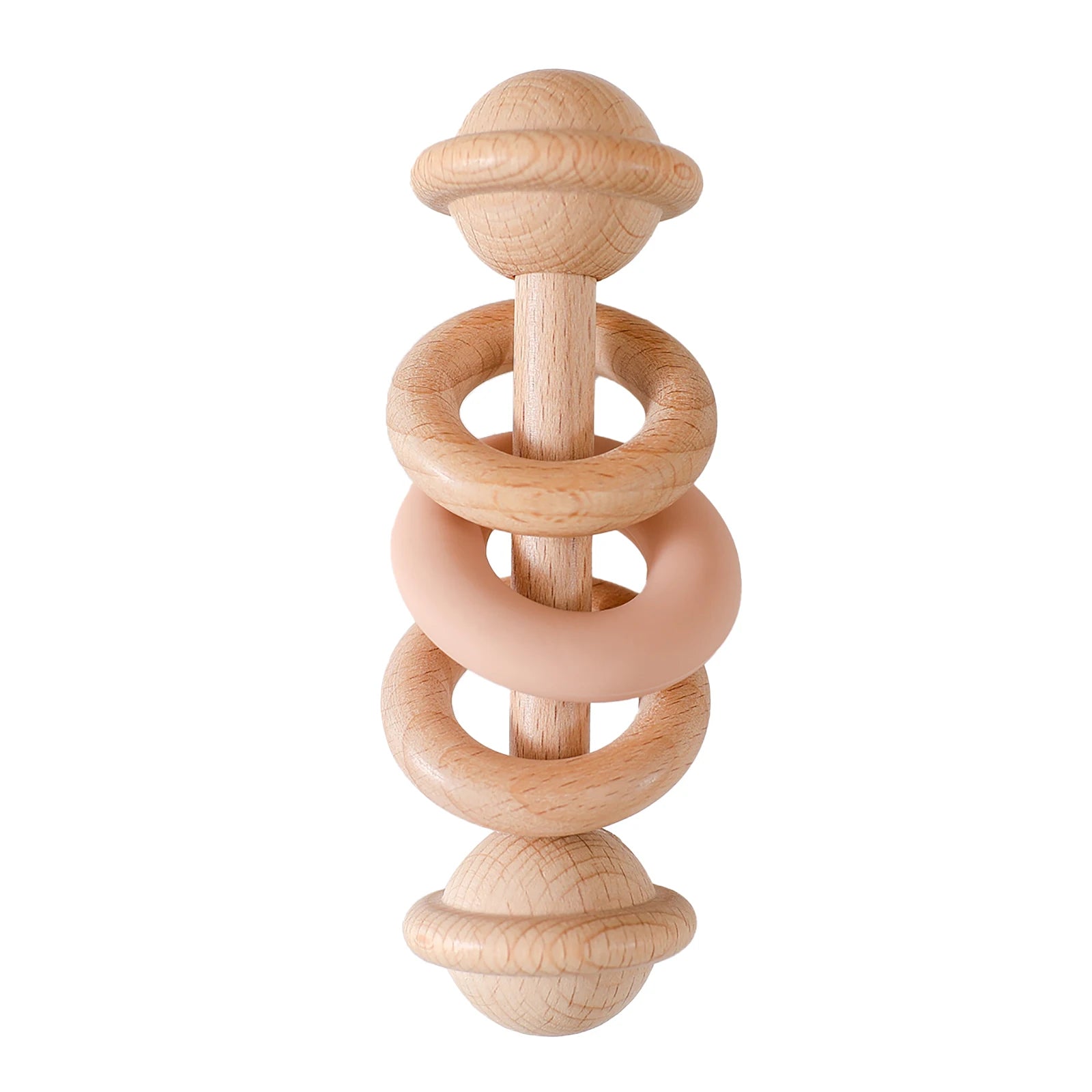 Hochet sensoriel en bois et silicone – jouet d’éveil 0–12 mois