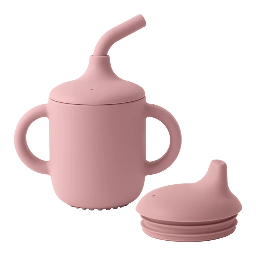 Tasse d’apprentissage en silicone 2 en 1 – Gobelet avec paille + couvercle snack | Sans BPA
