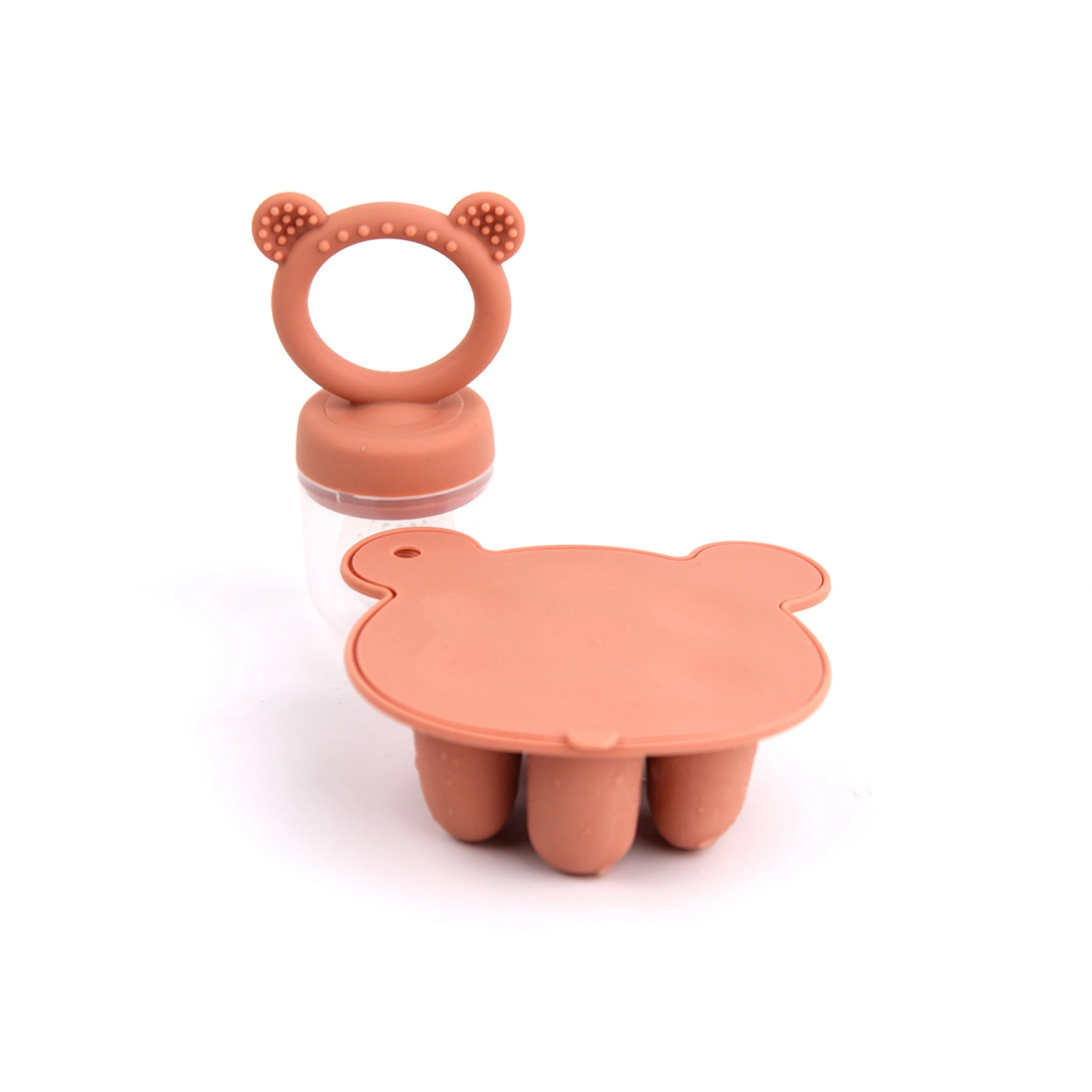 Moule silicone multifonction bébé – Tétine grignoteuse + bac de congélation ourson pour lait maternel, fruits ou purées