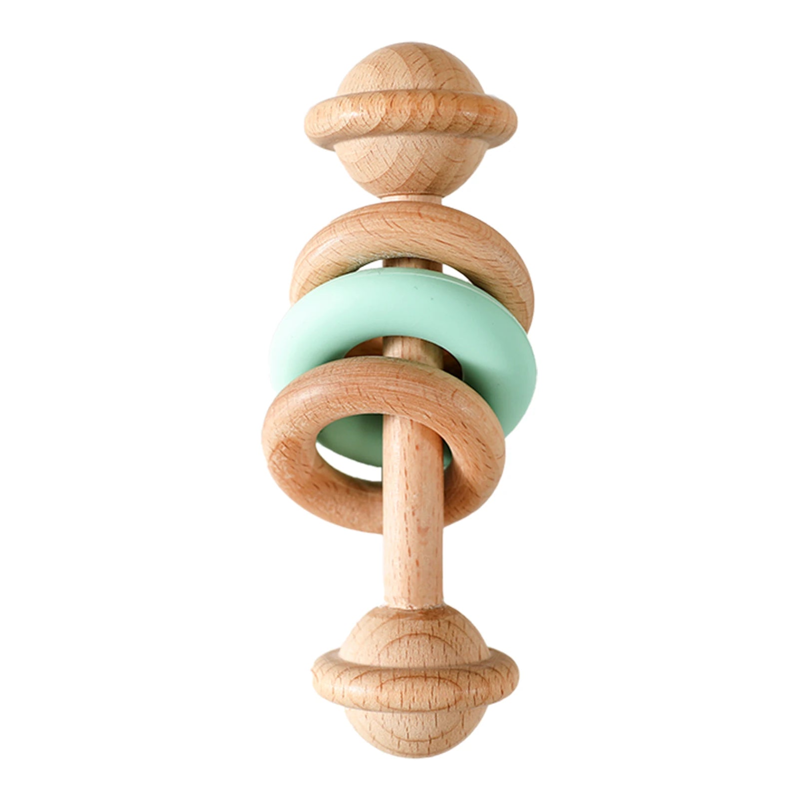 Hochet sensoriel en bois et silicone – jouet d’éveil 0–12 mois