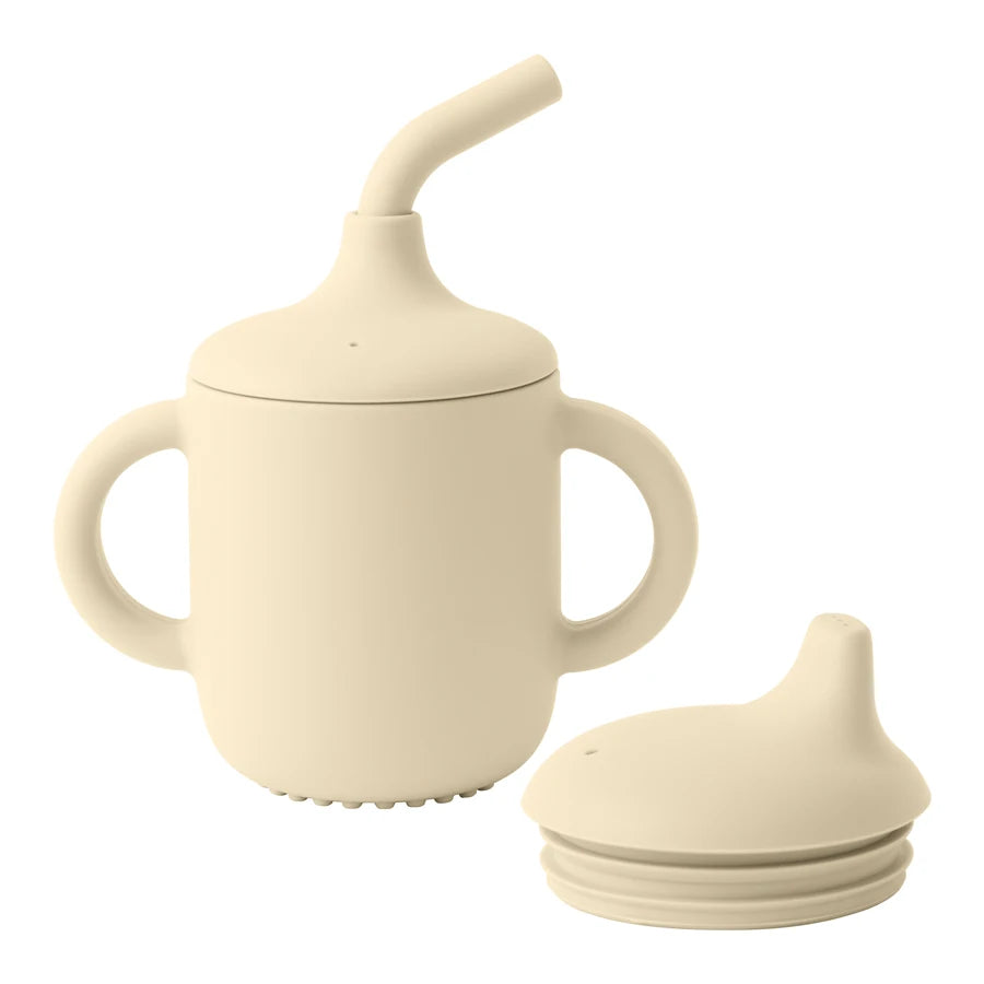 Tasse d’apprentissage en silicone 2 en 1 – Gobelet avec paille + couvercle snack | Sans BPA