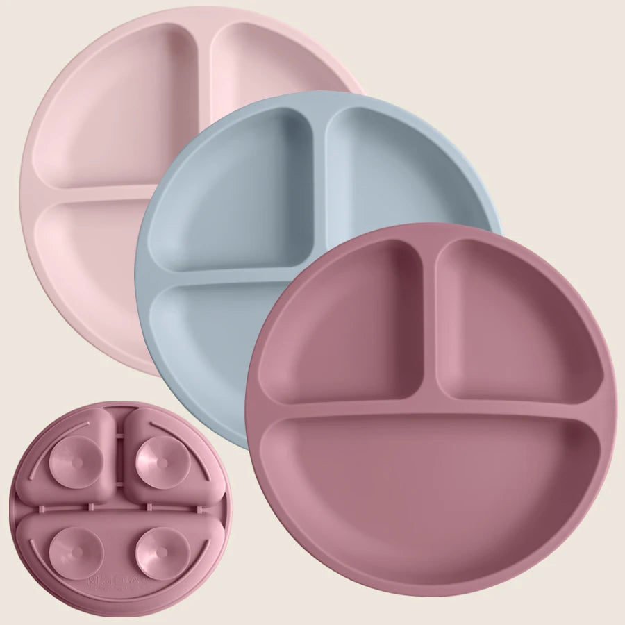 Assiette bébé en silicone avec ventouse – Couleur unie, sans BPA, pour repas d’apprentissage