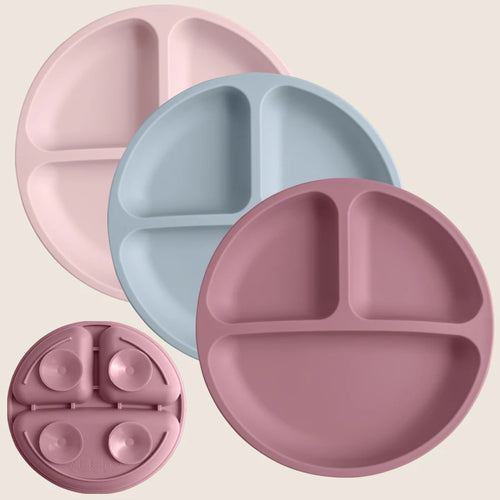 Assiette bébé en silicone avec ventouse – Couleur unie, sans BPA, pour repas d’apprentissage
