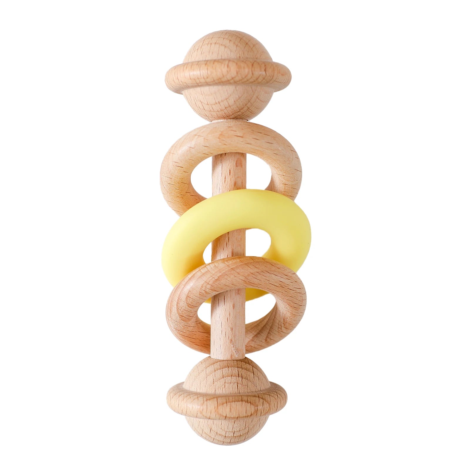 Hochet sensoriel en bois et silicone – jouet d’éveil 0–12 mois
