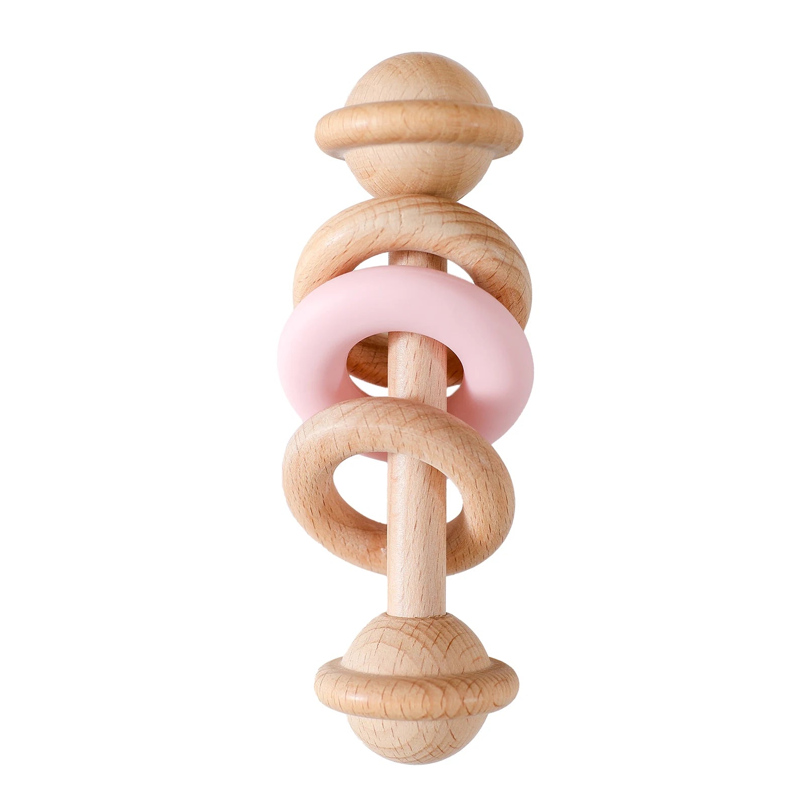 Hochet sensoriel en bois et silicone – jouet d’éveil 0–12 mois
