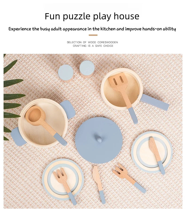 Cuisine en bois pour enfants – Jeu d’imitation éducatif avec casseroles, aliments et ustensiles