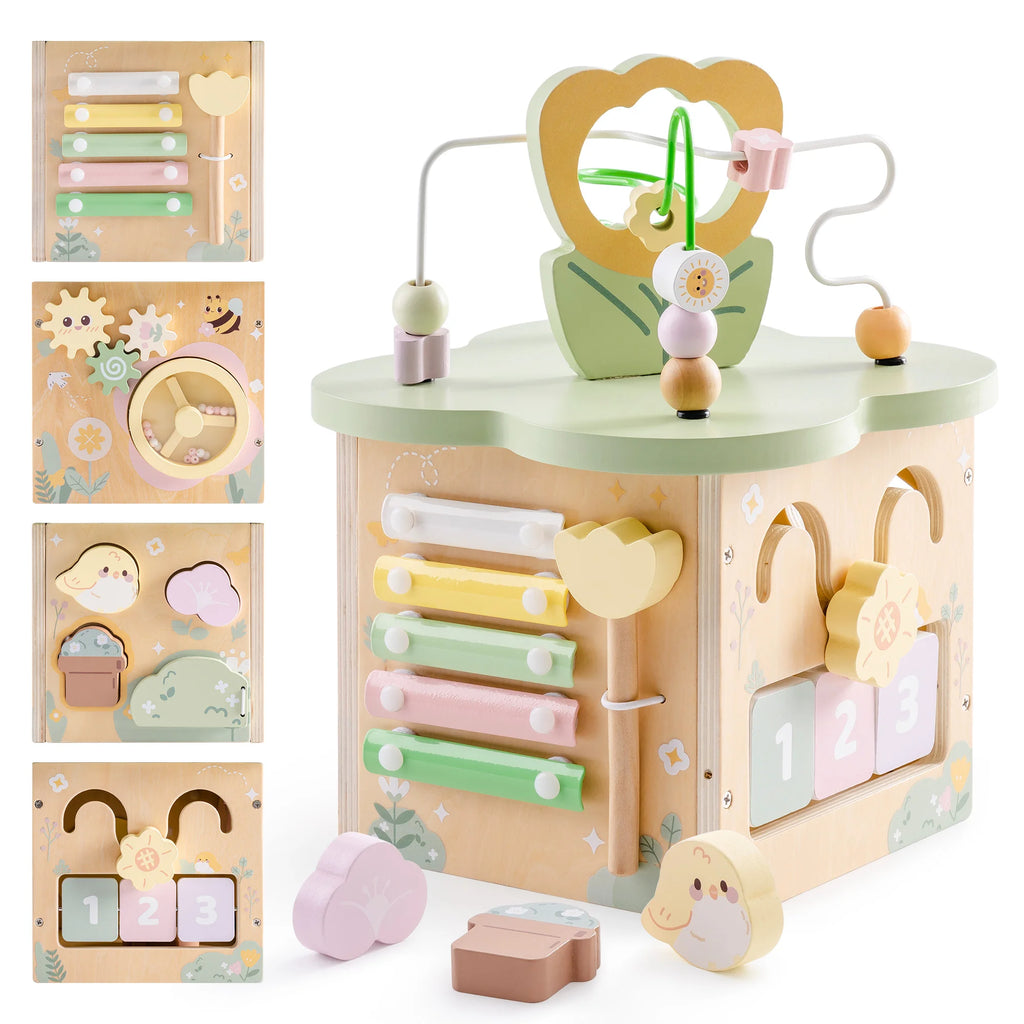 Cube éducatif en bois Montessori – 9 activités en 1
