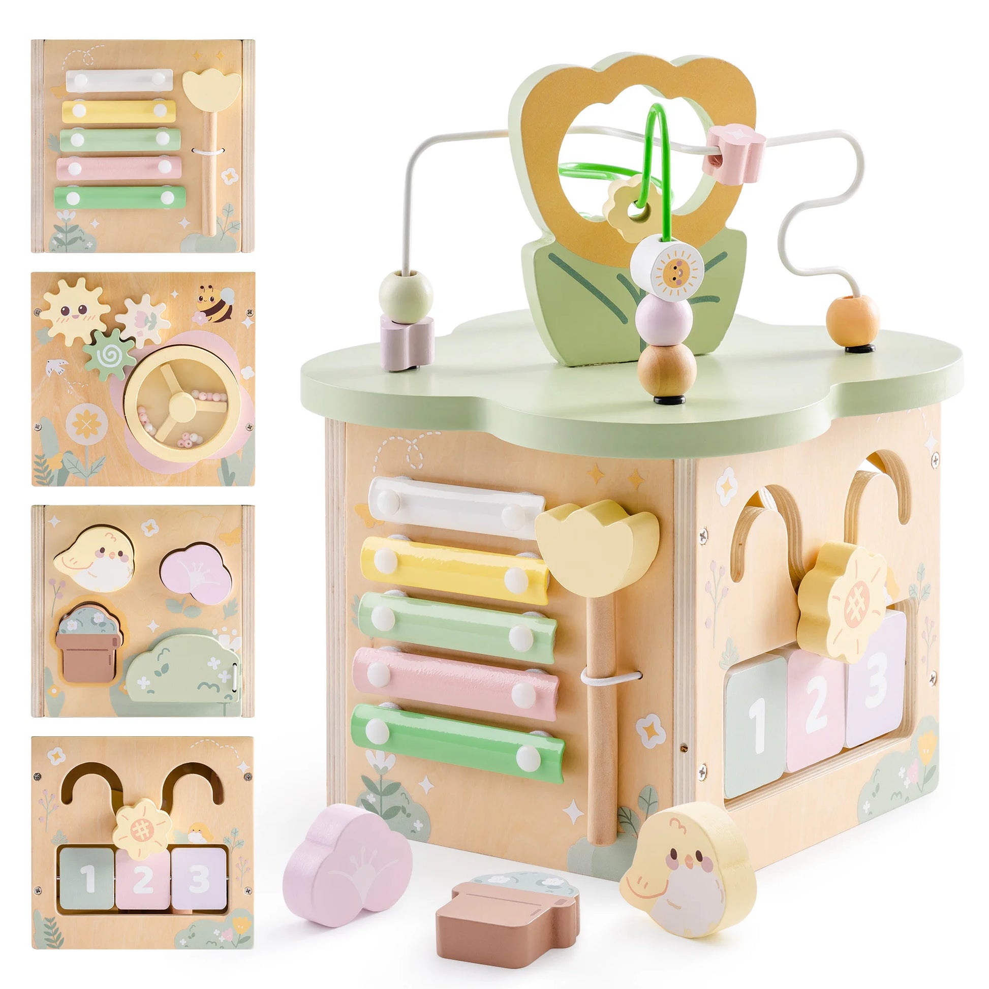 Cube éducatif en bois Montessori – 9 activités en 1