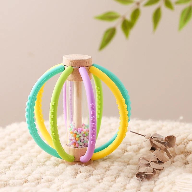 Hochet en bois naturel & silicone doux – jouet sensoriel et de dentition pour bébé