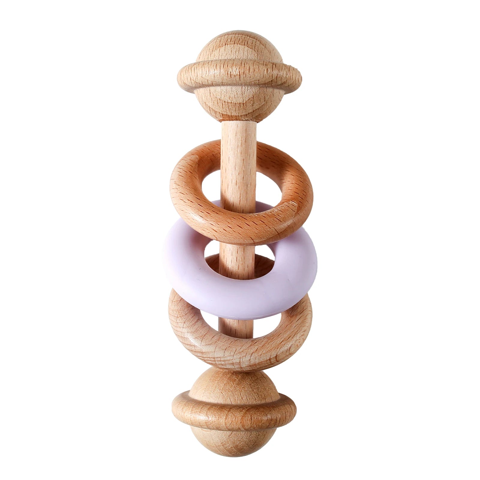 Hochet sensoriel en bois et silicone – jouet d’éveil 0–12 mois