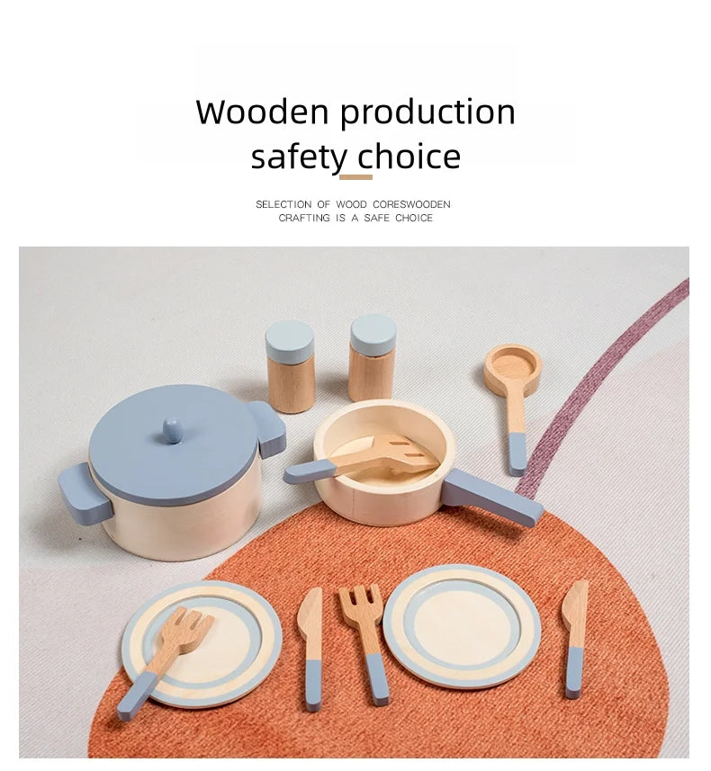 Cuisine en bois pour enfants – Jeu d’imitation éducatif avec casseroles, aliments et ustensiles