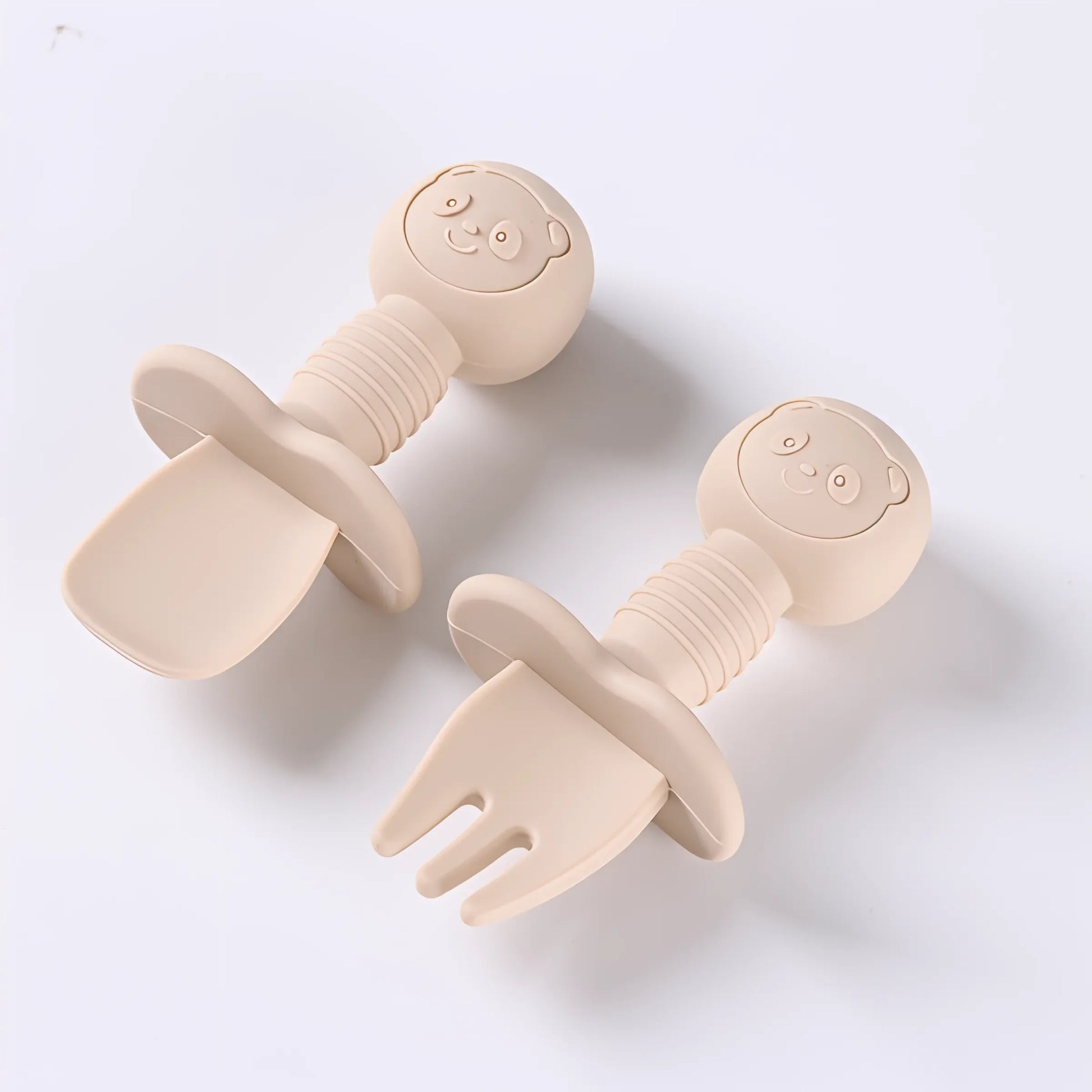 Lot de 2 ustensiles bébé – Cuillère et fourchette en silicone avec manche en bois